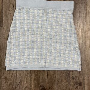 Elegant Blue and White Tweed Skirt
